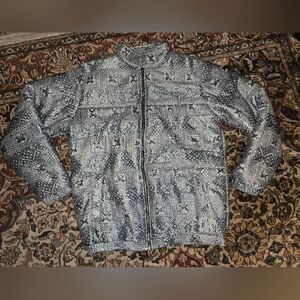 Bejeweled & Embroidered Patterned Puffer Jacket